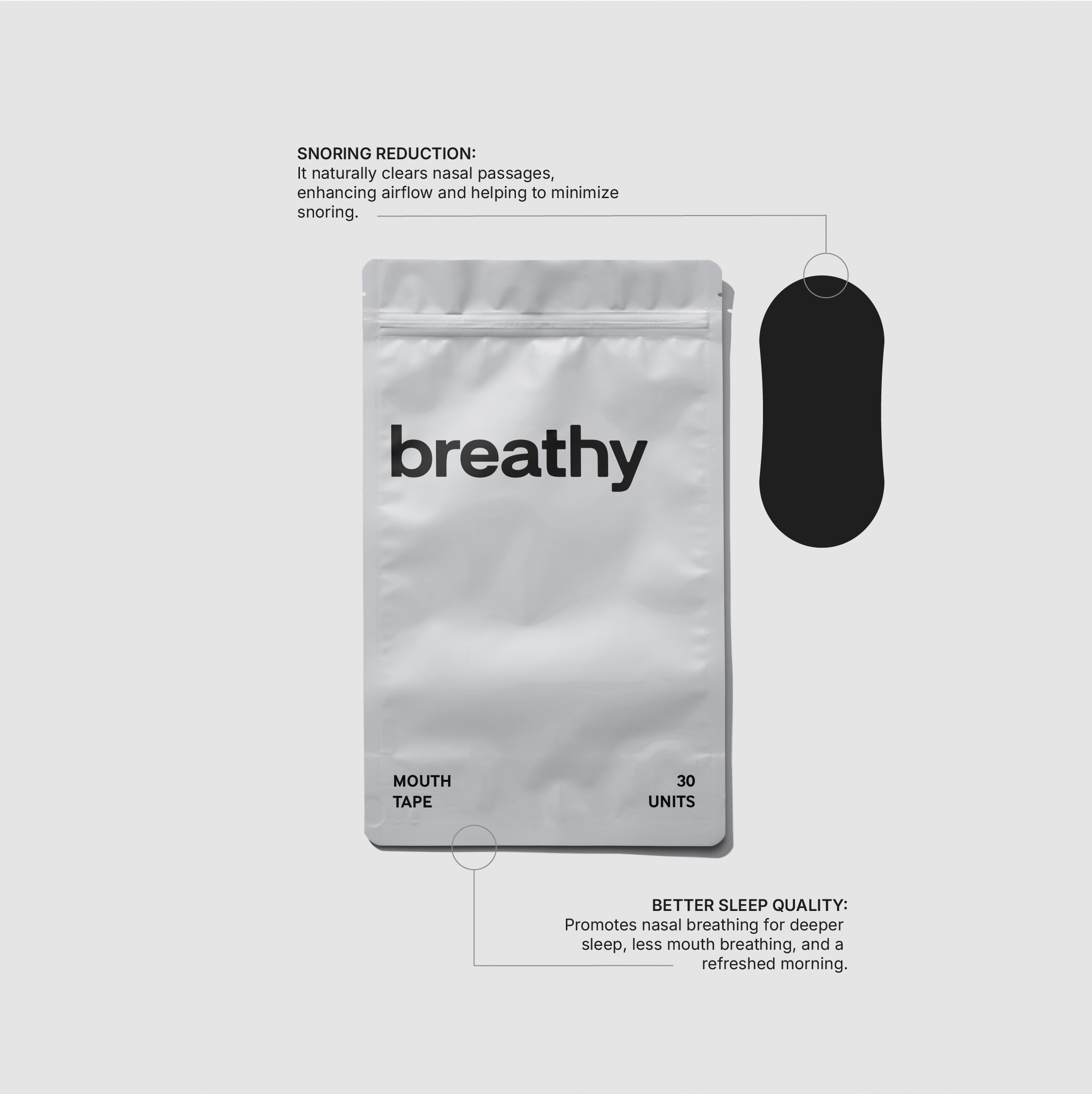 Breathy mouth tape, mouth tape for snoring, anti-snoring mouth tape, stop snoring, snoring reduction, improve sleep quality, better sleep, deeper sleep, nasal breathing, reduce mouth breathing, refreshed morning